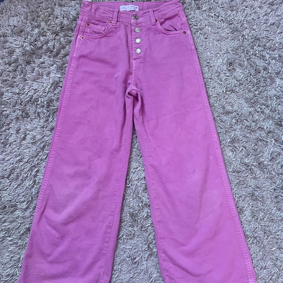 Zara Bottoms Brand New Zara Kids Pink Wide Leg Jeans Poshmark
